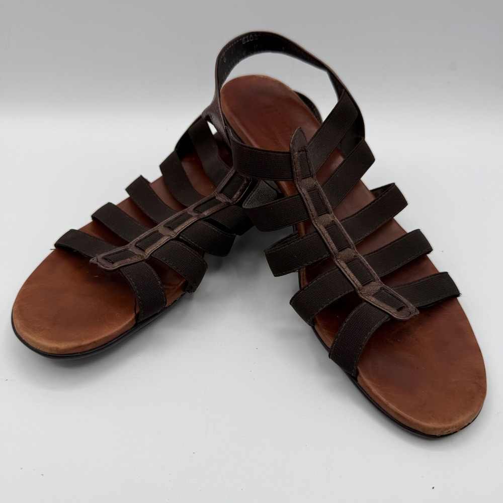 Munro American Womens Brown Bronze Leather Elastic Strap Wedge Sandals Size 8 M